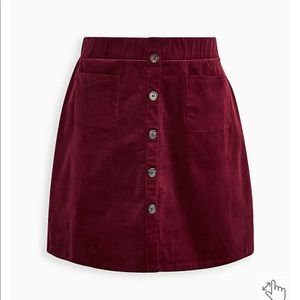Button front corduroy mini skirt
